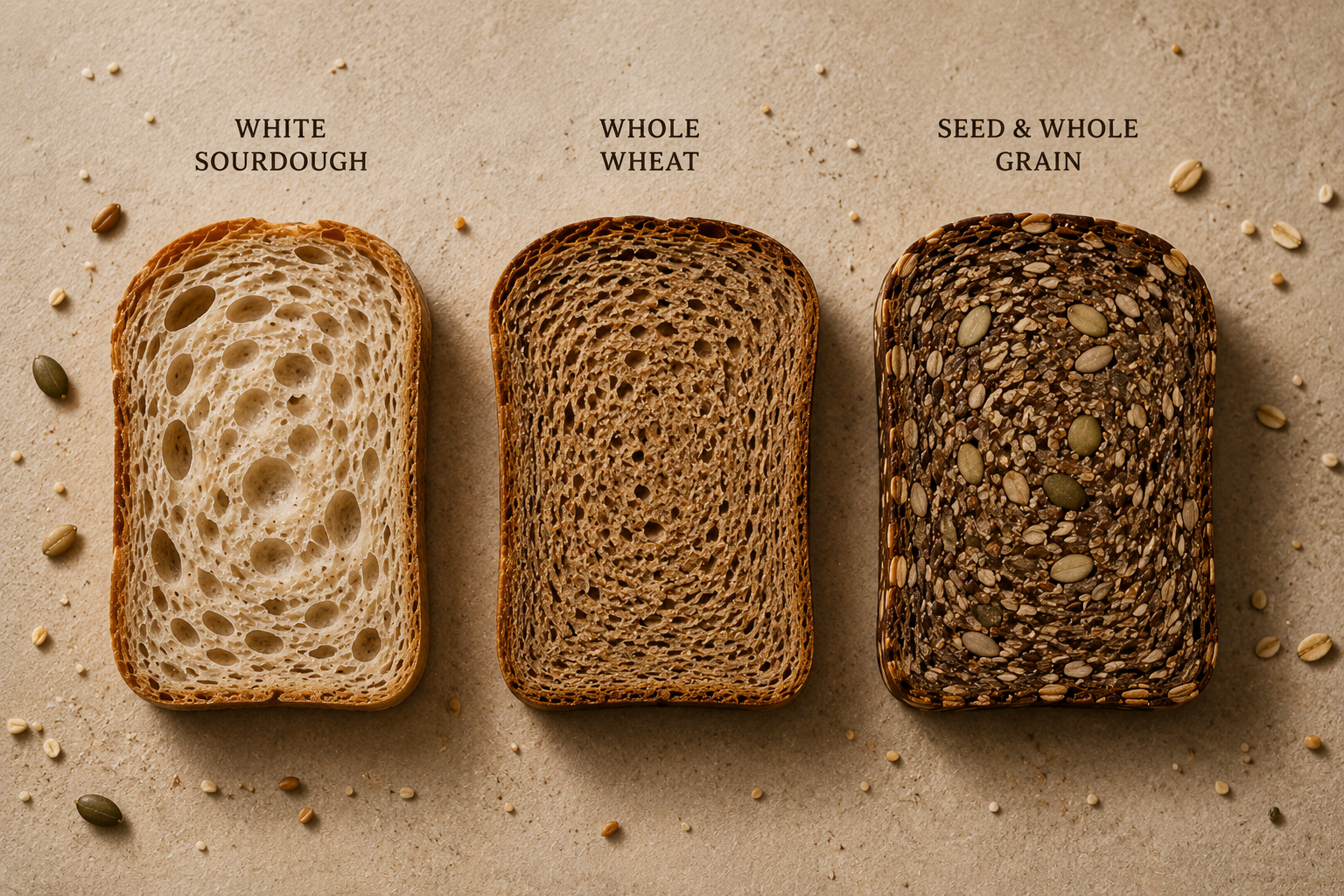Comparing avocado toast breads: white sourdough, whole wheat, and dense seed-and-whole-grain